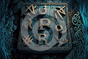 Runes, An ancient Germanic alphabet that is used for divination and magic. Mystic still life with stone runes. AI generative