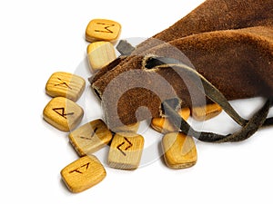 Runes in leather sack