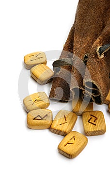 Runes in leather sack