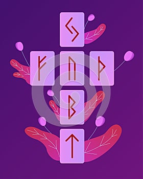 The runes of Scandinavia. Vector illustration of runic layout. Senior futark. Spiritual esoteric. Celtic cross. Divination and