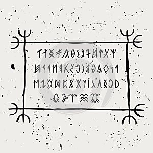 Runic alphabet. Magyar runes in handwritten style