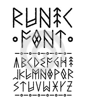 Runic hand drawn font. Vector ink brush