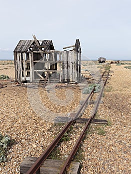 The runins of a wodden shack in Dungeness