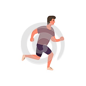 Runner athlete in motion. Cartoon flat man running