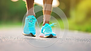 Runner athlete running on forest trail. woman fitness jogging workout wellness concept