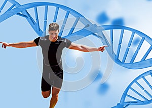 runner with blue dna chain background