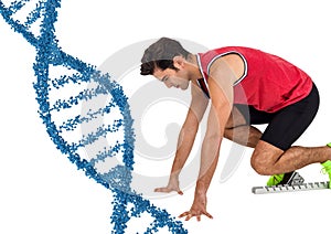 Runner with blue dna chain in white background