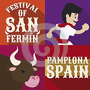 Runner and Bull for San Fermin Festival in Pamplona, Vector Illustration photo