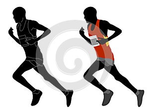 Runner in color sportswear and silhouette with detailed outlines