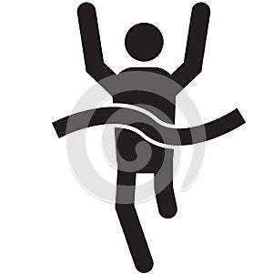 Runner crossing finish ribbon icon on white background. Runner concept. Running sprinter athlete sign. flat style