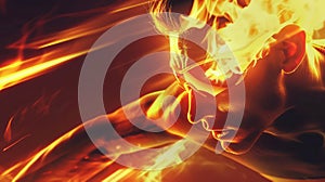 Runner engulfed in flames, symbolizing speed and power photo