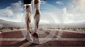 Runner feet running on road