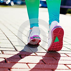 Runner Feet Running on road Closeup in shoe