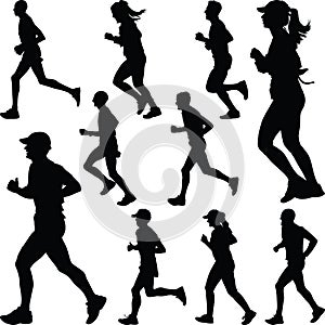 Runner group silhouette vector