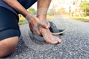 Runner have bruise ankle from sprain accident