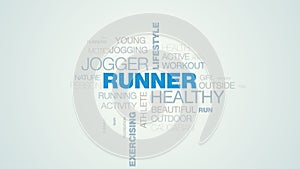 Runner healthy jogger lifestyle fitness sport marathon olympics champion exercising athletic animated word cloud