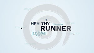 Runner healthy jogger lifestyle fitness sport marathon olympics champion exercising athletic animated word cloud