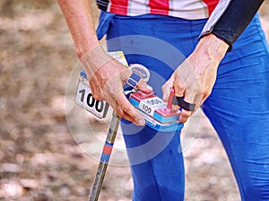 Runner hurry up to control his position with finger chip