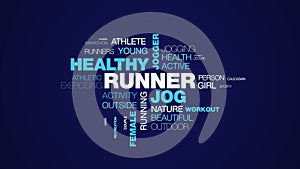 Runner jog healthy jogger lifestyle fit fitness sport exercise female people animated word cloud background in uhd 4k