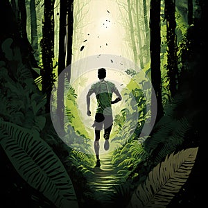 Runner in the jungle. Sport and healthy lifestyle. Vector illustration.