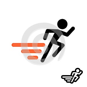 Runner logo. Fast moving man silhouette with speed lines.