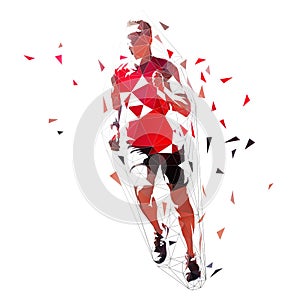 Runner, low polygonal vector illustration. Geometric sprinter, front view. Adult running man