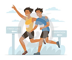 Runner Men Join Marathon Running for Sport Concept Illustration