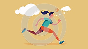A runner midstride with a thought bubble above their head showing how positive thoughts can push the body to go further photo