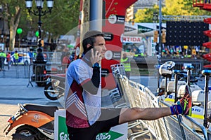 The runner prepares for the next race