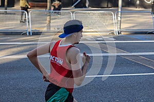 The runner prepares for the next race