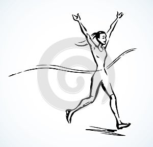 Runner rips the finish line. Vector drawing