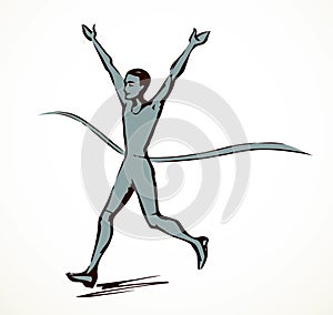 Runner rips the finish line. Vector drawing