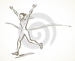 Runner rips the finish line. Vector drawing