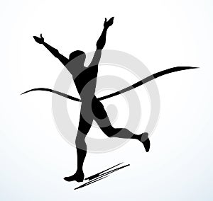 Runner rips the finish line. Vector drawing