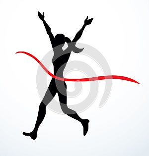 Runner rips the finish line. Vector drawing