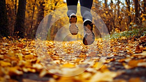 Runner's Feet in Autumnal Forest Path