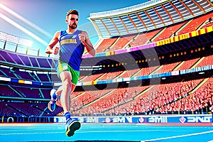 Runner in track at the stadium. Sports Event. Illustration