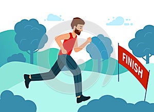 Runner wins the marathon, the finish line. The concept of achieving goals.