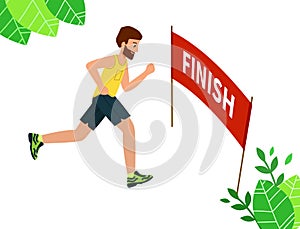 Runner wins the race, the finish line. Concept of overcoming difficulties and achieving goals.