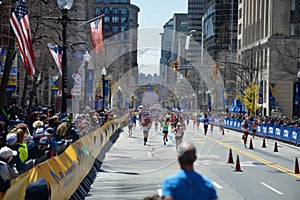 Runners Embrace the Challenge at Boston Marathon Amidst Cheering Crowds on a Sunny Day