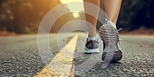 Runners Feet On A Road, A Snapshot Of Fitness In Motion