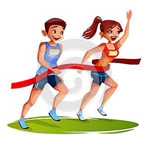 Runners finish woman and man vector illustration