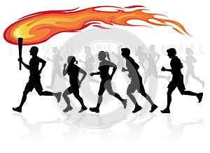 Runners with flaming torch.