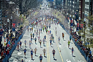 Runners Flood the Streets in the Boston Marathon on a Sunny Day
