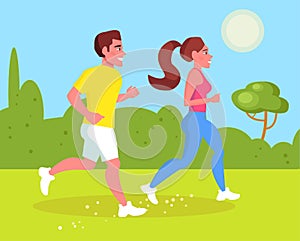 Runners in park Vector. Cartoon. Isolated art Flat