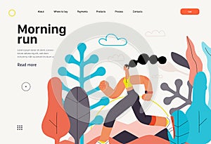 Runners - a woman running and exercising outside, website template