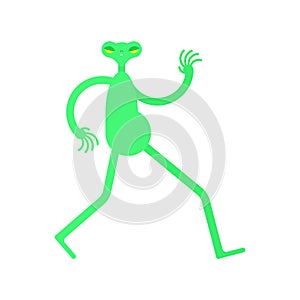 Running Alien green. UFO runs. vector illustration