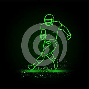 Running American football player without ball. Green Neon American football Sports Vector Illustration.