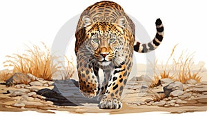 Running Amur leopard. illustration Ai generated