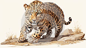 Running Amur leopard. Wild animal cat. Ai generated